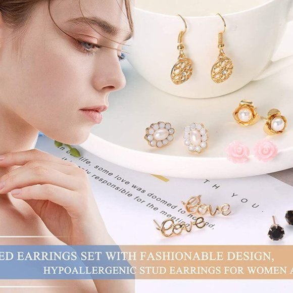 NEW 84 Pairs Assorted Multiple Stud Earrings Hoop Set Dangle Cute Hypoal… - Picture 5 of 6